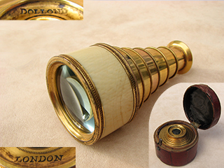 Rare Regency period monocular brass spyglass signed DOLLOND LONDON with case